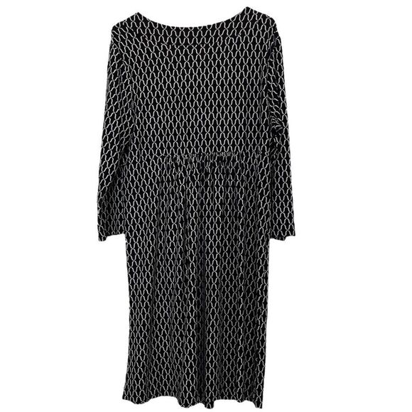 Soma Ruffle Dress Long Sleeve Knee Length Black White Stretch Waist V Neck Large - Picture 5 of 8